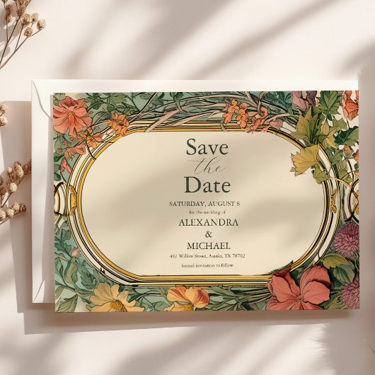 Vintage Blumige Art Nouveau Hochzeit Save The Date
