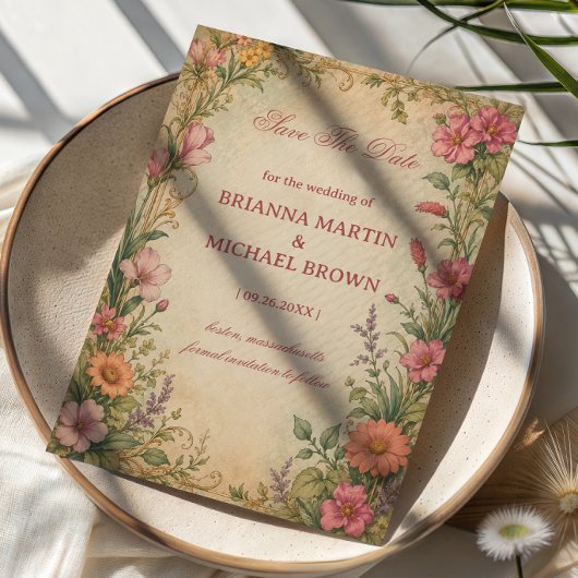 Vintage Blumige Botanik Save The Date