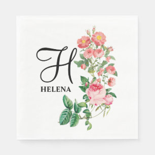 Vintage Blumige Botanische Individuelle Initialen Serviette