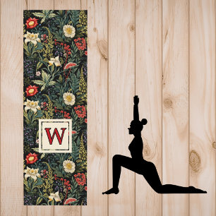 Vintage Blumige Rote Dahlie Weiße Lilien Monogramm Yogamatte