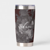 Vintage Blumige Stilleben Kunstvolles Burgund Thermobecher (Rückseite)