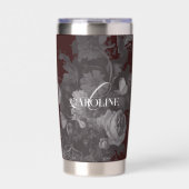 Vintage Blumige Stilleben Kunstvolles Burgund Thermobecher (Vorderseite)