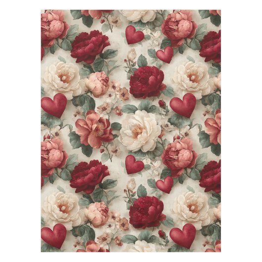 Vintage Blumige Valentinstag-Muster Tischdecke (Vorderseite)