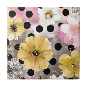 Vintage Blumige Wasserfarbe-Polka-Punkt-Kunst (3) Fliese