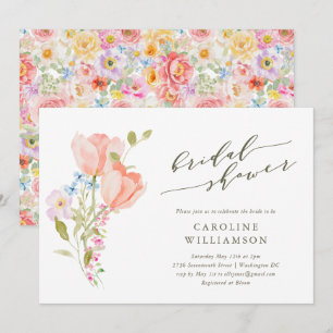 Vintage Blumige Wasserfarben-Schrift Brautdusche Einladung