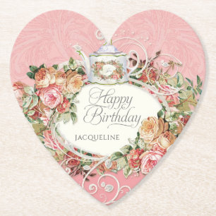 Vintage Blush Blumenstrauß Schrift Geburtstagsfeie Untersetzer