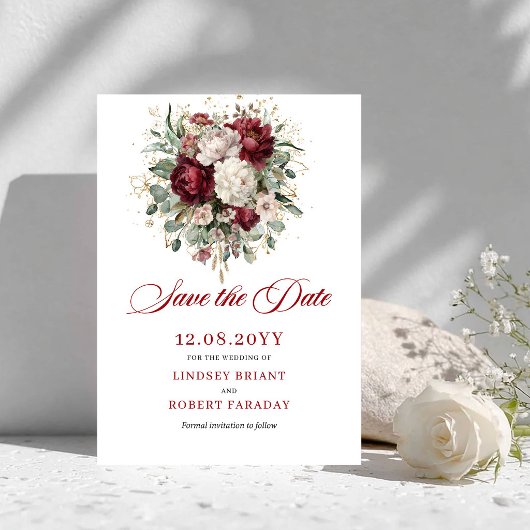 Vintage Blush Burgunder Floral Save The Date