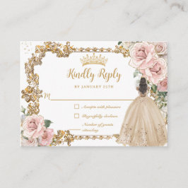 Vintage Blush Champagne Floral Quinceanera RSVP Begleitkarte