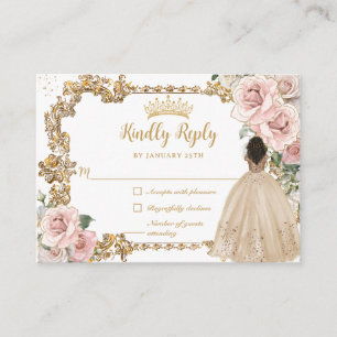 Vintage Blush Champagner Florale Quinceanera RSVP Begleitkarte