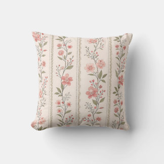 Vintage Blush Floral Stripe Throw Pillow – Cottage Kissen