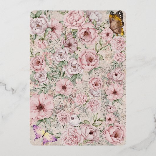 Vintage Blush Peony Foil Verschlusskarte Folieneinladung (Rückseite)