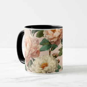 Vintage Blush Pfingstrose Creme Blumenmuster Tasse