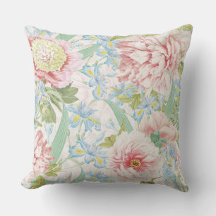 Vintage Blush Pfingstrosen Blumen Blaues Iris Must Kissen