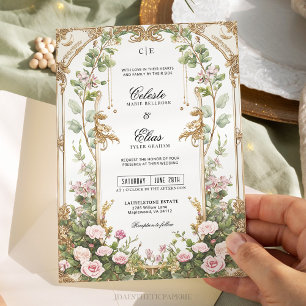 Vintage Blush Pink and Gold Secret Garden Wedding Einladung