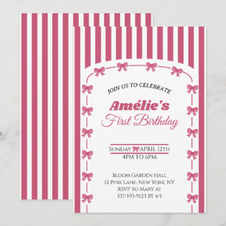 Vintage Blush Pink Coquette Bow Girl 1st Birthday  Einladung