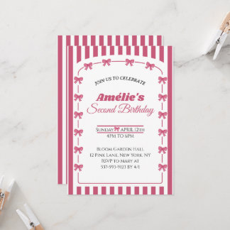 Vintage Blush Pink Coquette Bow Girl 2nd Birthday  Einladung