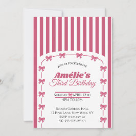 Vintage Blush Pink Coquette Bow Girl 3rd Birthday Einladung