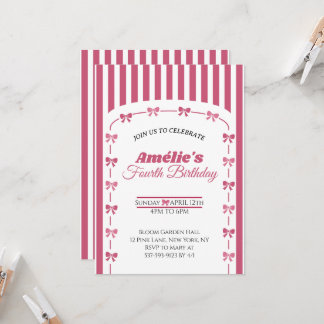 Vintage Blush Pink Coquette Bow Girl 4th Birthday  Einladung