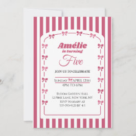 Vintage Blush Pink Coquette Bow Girl 5th Birthday Einladung