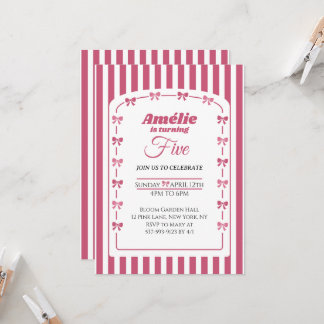 Vintage Blush Pink Coquette Bow Girl 5th Birthday  Einladung