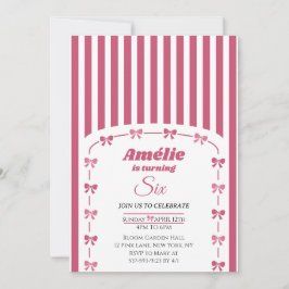 Vintage Blush Pink Coquette Bow Girl 6th Birthday Einladung