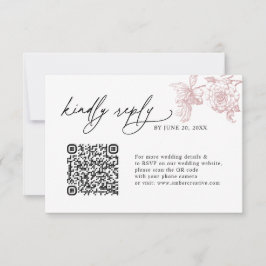  Vintage Blush Pink QR code Wedding RSVP Cards Karte