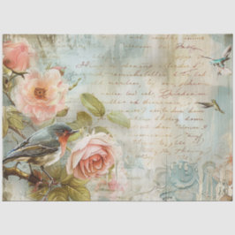 Vintage Blush Pink Rose Birds Decoupage Seidenpapier