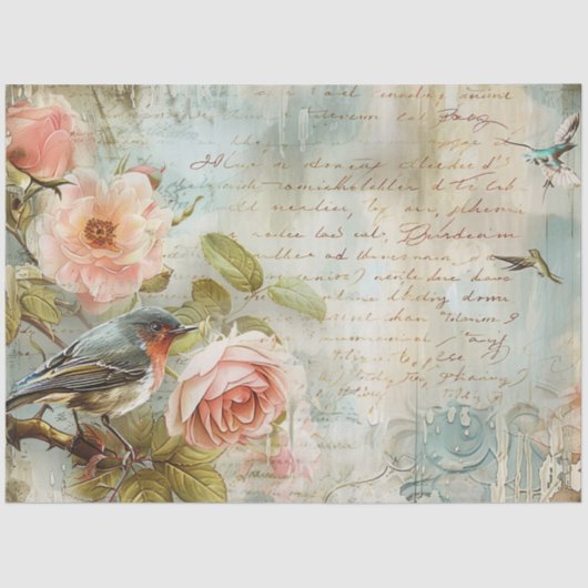Vintage Blush Pink Rose Birds Decoupage Seidenpapier (Vorderseite)