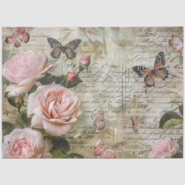 Vintage Blush Pink Rose Butterfly Decoupage Seidenpapier