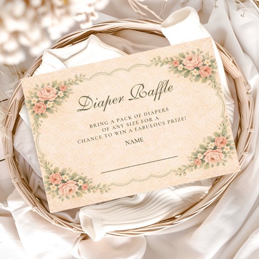 Vintage Blush Rose Garden Diapper Raffle Begleitkarte