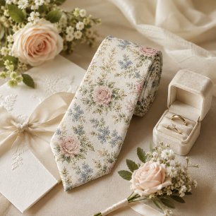 Vintage-Blush-Rosen- und Blaue Blumige Hochzeit Krawatte