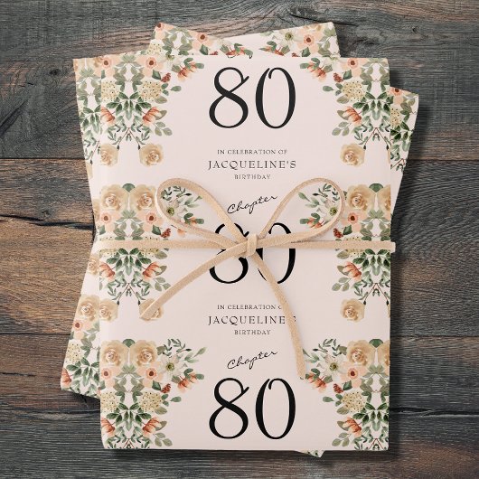 Vintage Blüte am 80. Geburtstag Geschenkpapier Set