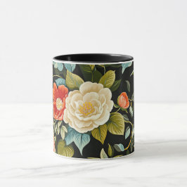 Vintage Blüte auf schwarzem Hintergrund Tasse