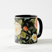 Vintage Blüte auf schwarzem Hintergrund Tasse (VorderseiteRechts)