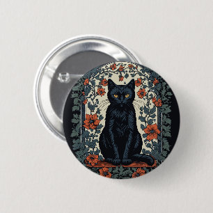 Vintage Blüte der schwarzen Katze Button