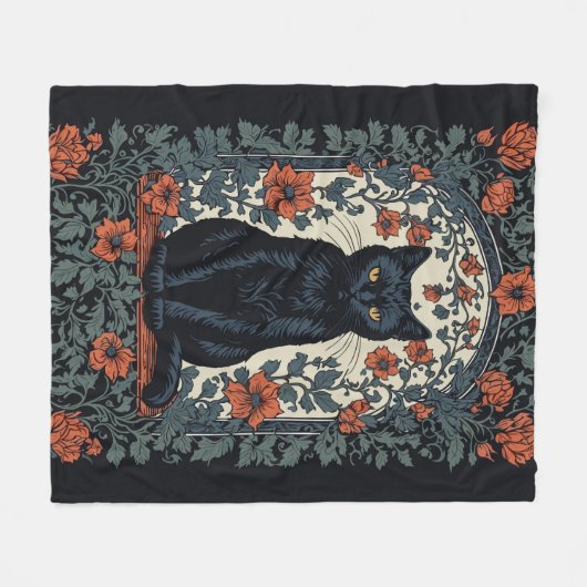 Vintage Blüte der schwarzen Katze Fleecedecke (Vorderseite (Horizontal))