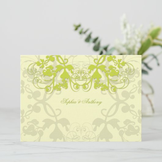 Vintage Blüte Geblüht Limone Hochzeitseinladung Einladung (Stehend Vorderseite)