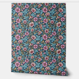 Vintage Blüte in Dusty Lavender und Aquamarin Tapete