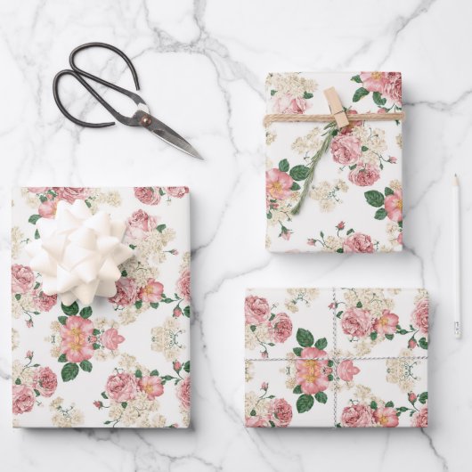 Vintage Blüte in Weiß Geschenkpapier Set (Vorderseite)