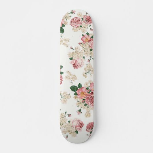 Vintage Blüte in Weiß Skateboard (Vorne)