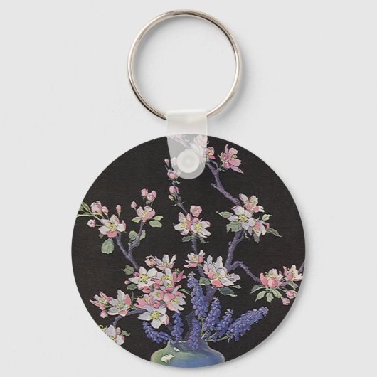 Vintage Blüte, Kirschblüten Blume in einer Vase Schlüsselanhänger (Vorderseite)