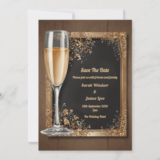 Vintage Blüte mit Champagner Toast Einladung (Vorderseite)