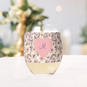 Vintage Blüte mit Mit Monogramm Herzen Weinglas Ohne Stiel