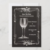 Vintage Blüte mit Silberschampagner Toast Einladung (Vorderseite)