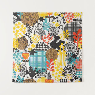 Vintage Blüte: Nahtlose Graslandschaft Wandteppich