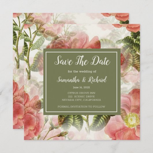 Vintage Blüte Save the Date gestrichen (Vorne/Hinten)