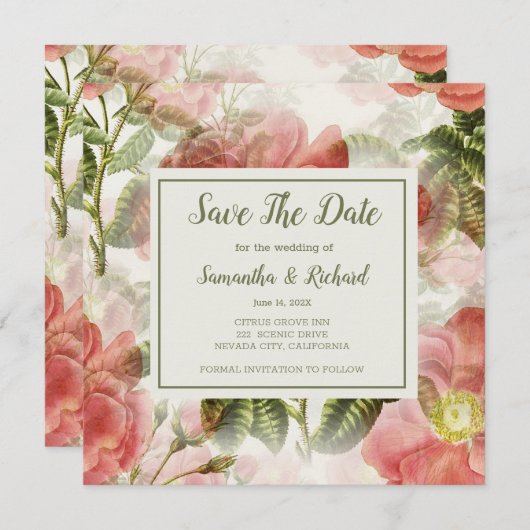 Vintage Blüte Save the Date gestrichen (Vorne/Hinten)