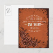 Vintage Blüte Save the Date in Rost Ankündigungspostkarte (Vorne/Hinten)