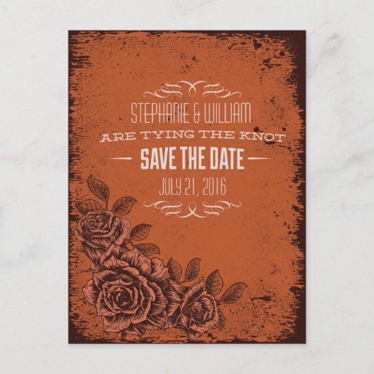 Vintage Blüte Save the Date in Rost Ankündigungspostkarte (Vorderseite)