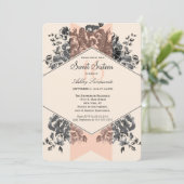 Vintage Blüte und Streifen Einladung (Stehend Vorderseite)